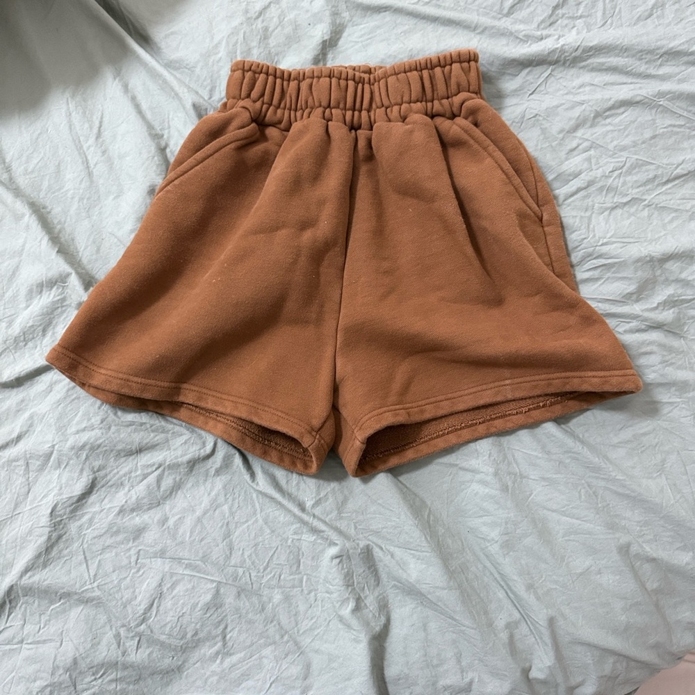 Frankie Shop Rust Brown Elastic-Waist Shorts